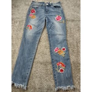 Indigo Rein Floral Embroidered Cropped Jeans